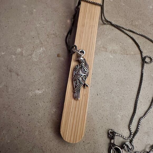 Sterling Silver Raven Necklace Black Rhodium Chain - Picture 2 of 4